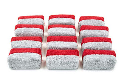 Autofiber Mini [Saver Applicator Terry] Ceramic Coating Applicator Sponge | 12 Pack | with Plastic Barrier to Reduce Product Waste. (Red/Gray) - color: Red/Gray