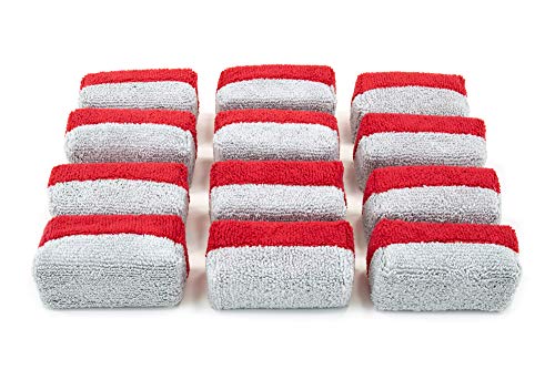 Autofiber Mini [Saver Applicator Terry] Ceramic Coating Applicator Sponge | 12 Pack | with Plastic Barrier to Reduce Product Waste. (Red/Gray) - color: Red/Gray