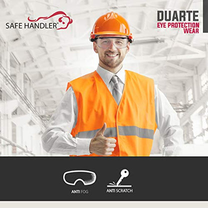 SAFE HANDLER Duarte Premium Safety Glasses Over Eyeglasses; ANSI Z87.1 Impact Resistant Polycarbonate Lenses with Anti-Fog & Scratch, UV400 Protection Safety Goggles (1 Pair) | ANSI Z87.1, Impact & Scratch Resistant UV 400 Eyewear for Men & Women — Built