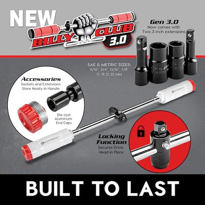 Powerbuilt Billy Club Universal Lug Wrench with Socket Storage, SAE and Metric, Remove Lug Nuts Tire Wheels - Gen-3 643045ECE - style: Gen3 Red