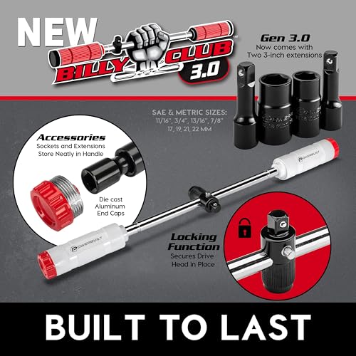 Powerbuilt Billy Club Universal Lug Wrench with Socket Storage, SAE and Metric, Remove Lug Nuts Tire Wheels - Gen-3 643046ECE - style: Gen3 White