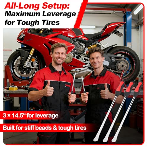 38 PCS Tire Spoons Tool Set, Premium Tire Irons Tire Changing Kit with 14.5" Levers for Motorcycle, Dirt Bike & Lawn Mower, Including Rim Protectors, Valve Tools & Accessories - size: 3 × 14.5"