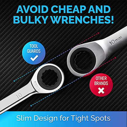 Ratcheting Wrench - Slim Profile - Ratchet Wrench, 10 mm Wrench - size: 10 MM - 2 PIECES