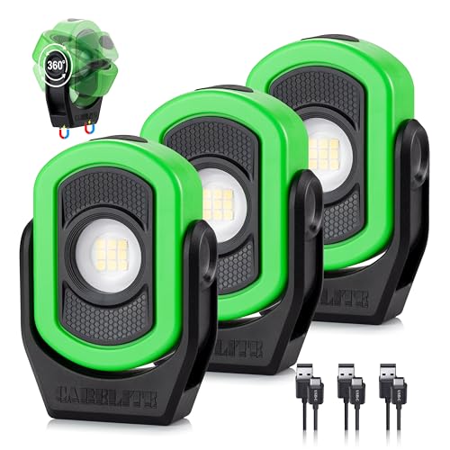 Magnetic Work Light – 780 Lumen Compact Pocket Light, Rechargeable 3000mAh, 360° Pivot, Durable & Portable for Mechanics & Jobsites (Green, 3-Pack) - color: Green-3PK, size: 3 Pack-780lm