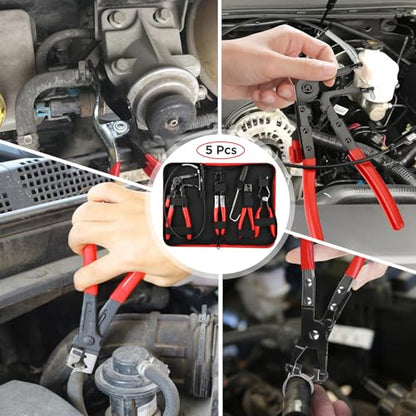 BETOOLL 5pcs Wire Long Reach Hose Clamp Pliers Set Fuel Oil Water Hose Auto Tools