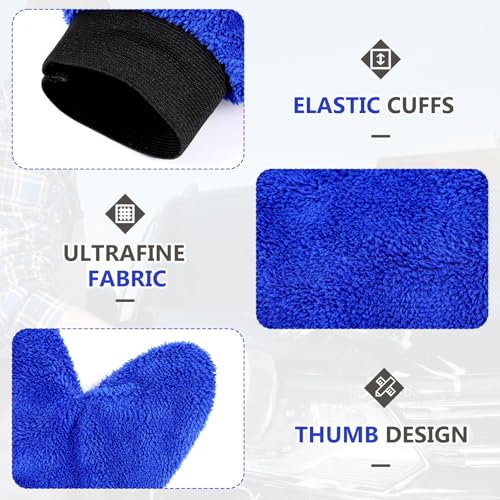 Teenyyou 6 Pcs Microfiber Dusting Mitt Car Wash Mitts Cleaning Glove with Thumb Reusable Terry Dusting Gloves with Elastic Wrist Cuff for Car Wheel Plants House Kitchen(Blue, Grey,9.84 x 7.87 Inch) - color: Blue, Grey, size: 9.84 x 7.87 Inch