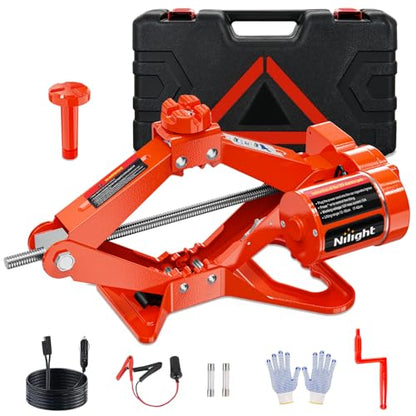Nilight Electric Car Jack 3 Ton 6600LBS Floor Jack Kit Automatic 12V Electric Scissor Lift Jack Portable Repair Tool with Remote Control Double Jack Pads for Car Tire Change Replacement, Orange Red - size: 3 T w Remote Control