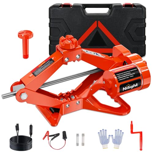 Nilight Electric Car Jack 3 Ton 6600LBS Floor Jack Kit Automatic 12V Electric Scissor Lift Jack Portable Repair Tool with Remote Control Double Jack Pads for Car Tire Change Replacement, Orange Red - size: 3 T w Remote Control