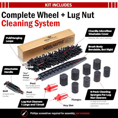 Woollywormit Wheel Cleaning Brush Car Detailing Kit - Rim Brush, Lug Nuts and Wheel Cleaner Brush Car Wash Kit -Tire Brushes for Cleaning Rims - Car Cleaning Supplies and Rim Cleaner Brush Set