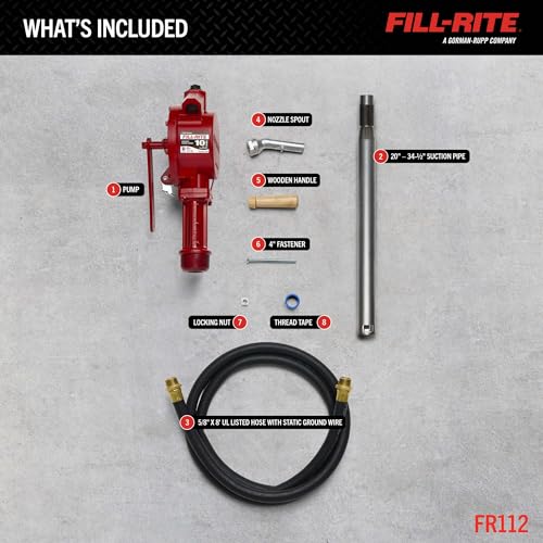 Fill-Rite FR112 Fuel Transfer Rotary Hand Pump w/Discharge Hose, Straight Spout, Vacuum Breaker, & Suction Pipe - style: Rotary Pump w/Accessories
