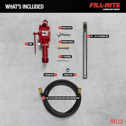Fill-Rite FR112 Fuel Transfer Rotary Hand Pump w/Discharge Hose, Straight Spout, Vacuum Breaker, & Suction Pipe - style: Rotary Pump w/Accessories