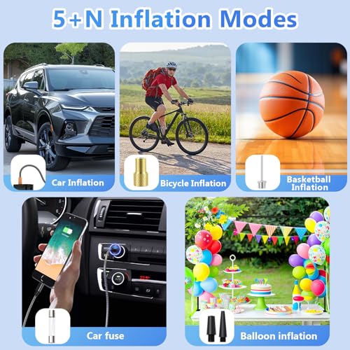 Tire Inflator Portable Air Compressor,25000mAh and 150PSI Air Pump for Car Tires, 5X Faster Portable Air Pump with Digital Pressure Gauge for Cars, SUV, Bike & Motorcycle Tires, Ball,Etc.