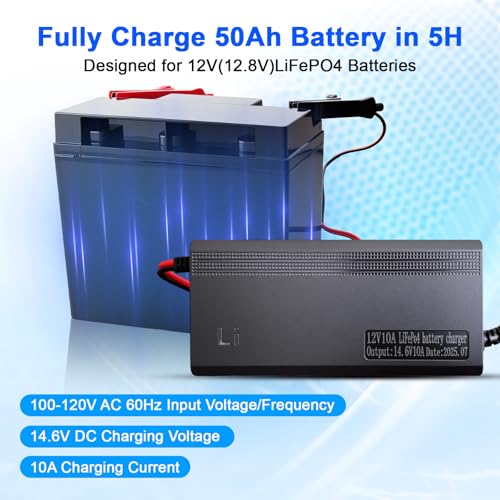 14.6V 10A LiFePO4 Battery Charger Designed for 12V Lithium Battery, AC-DC Smart Charger, Battery Maintainer, Built-in Safety Protections, Support 0V Charging Function - color: 14.6V 10A