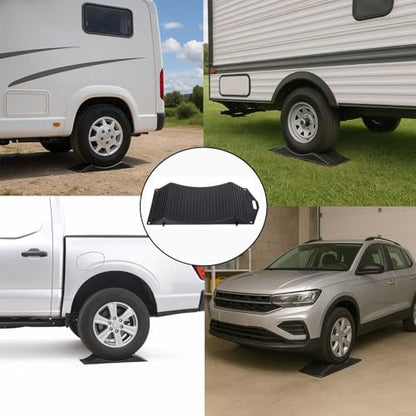 4-Pack Tire Saver Ramps with Anti-Slip Interlocking Pads – Car Wheel Chocks for Tire Flat Spot Prevention, Long-Term Storage Ramp for Cars, RVs, and Trailers – 80,000 lbs Load Capacity