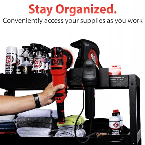 Adam's Polishes Professional Detail Cart Powder Coated Metal Car Detailing Cart for Garage | Storage Space, Rolling Premium Locking Casters, Polisher Holders, Heavy Duty Workshop, Detailers Garage - size: Professional Detailing Cart