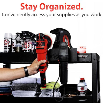 Adam's Polishes Professional Detail Cart Powder Coated Metal Car Detailing Cart for Garage | Storage Space, Rolling Premium Locking Casters, Polisher Holders, Heavy Duty Workshop, Detailers Garage - size: Professional Detailing Cart