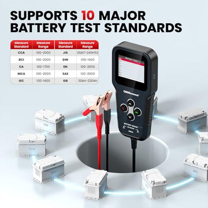 OBDResource Professional Car Battery Tester 6V 12V 24V - 3-in-1 Automotive Analyzer with 100-2000 CCA, Load/Cranking/Charging/Alternator Test - color: red