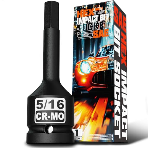 1/2" Drive H5/16-Inch Impact Hex Bit Socket, SAE Allen Bit Socket, Cr-Mo Steel, Removing Loosening Hexagon Bolts - size: 1/2" H5/16 Deep