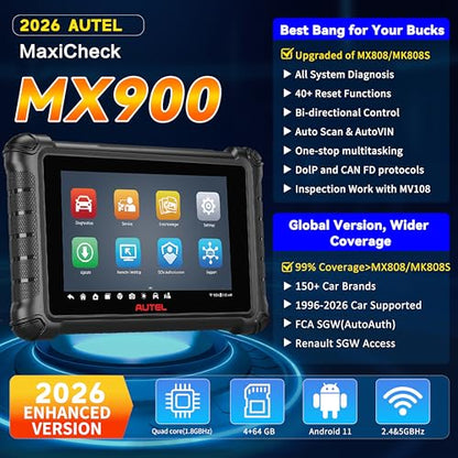 Autel MaxiCheck MX900 OBD2 Scanner,Bidirectional Scan Tool, All System Diagnose for Cars, Same as MaxiCOM MK900 MK900BT, Up of MK808 MX808, 40+ Services, 3000+ Active Tests, CAN FD/DoIP, FCA