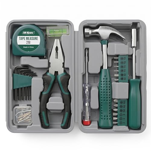 Hi-Spec Small Tool Kit Compact Set for Home and Office DIY, Green | 25pc, Mini Tool Box, Household Repairs, Portable Starter Toolkit, Quick fix and maintenance, Essential tools, New home owners - color: Green, size: 25 Piece