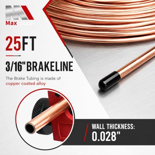 Joyzeal 25ft 3/16" Copper Brake Line Kit,16 Fittings+Double Flaring Tool | Copper-coated steel, corrosion resistant, hand-bendable, 4 unions, fits cars trucks SUVs, multi-material compatible - size: 3/16''