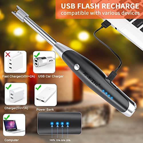 AT-Mizhi Electric Lighter - Rechargeable Long Neck Lighter with LED Flashlight for Candles, Camping & BBQ - color: Black