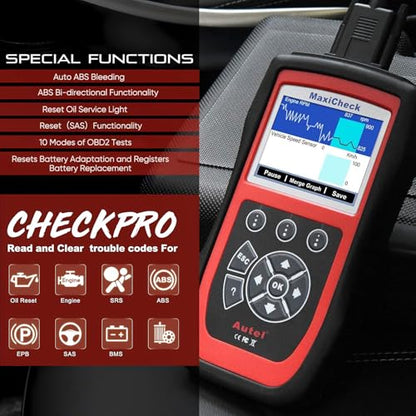 Autel MaxiCheck PRO Auto Bleed Scan Tool for ABS Brake Bleeding, ABS SRS OBD2 Diagnostic Scanner, Oil Reset, BMS, EPB, SAS Services for Specific Vehicles Up to 2015, Lifetime Free Updates