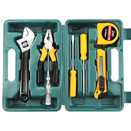 MAYWILLA 8 Piece Hand Tool Kit Basic Set,General Household Repair Small Home Tool Kit with Storage BoX for Car Maintenance,Home,DIY,Office,Garage
