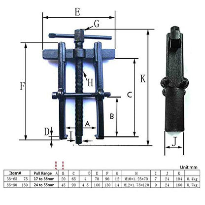 Two Jaw Twin Legs Bearing Gear Puller Remover Hand Tool Removal Kit (24-55mm) - size: 24-55mm