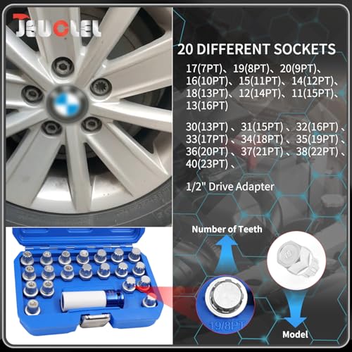 21PCS Wheel Locking Nut Key Kit Compatible with BMW, Nut Removal | Wheel Lock Nut Socket Adapter Set, Anti-Theft Lug Removal Tool, Anti-Theft Screw Remover, Repair Tool, Tyre Fitting, garage - size: - Complete Set (21 Pcs)