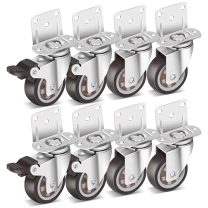 Nefish 2 Inch Side Mount Casters 8 Pack, L-Shaped TPR Rubber Caster Set of 8, Ball Bearing 360 Degree Plate Swivel Castors Wheel, Corner Castors Wheels for Furniture, Baby Bed, Kitchen, Cabinet, Table - style: 2 IN L-Shaped (8 Pack)