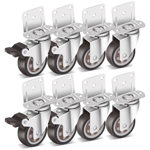 Nefish 2 Inch Side Mount Casters 8 Pack, L-Shaped TPR Rubber Caster Set of 8, Ball Bearing 360 Degree Plate Swivel Castors Wheel, Corner Castors Wheels for Furniture, Baby Bed, Kitchen, Cabinet, Table - style: 2 IN L-Shaped (8 Pack)