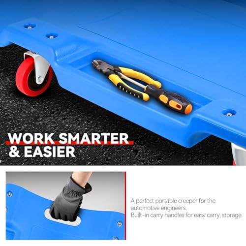 Auto Dynasty 36 Inches Mechanic Creeper, Automotive Garage Repair Low Profile Under Car Rolling Creeper with Padded Headrest, Plastic, Blue - color: Blue, size: 36" L