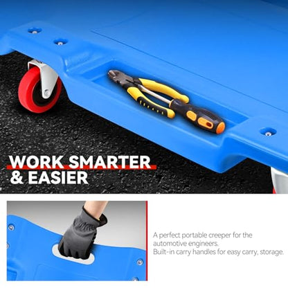 Auto Dynasty 36 Inches Mechanic Creeper, Automotive Garage Repair Low Profile Under Car Rolling Creeper with Padded Headrest, Plastic, Blue - color: Blue, size: 36" L