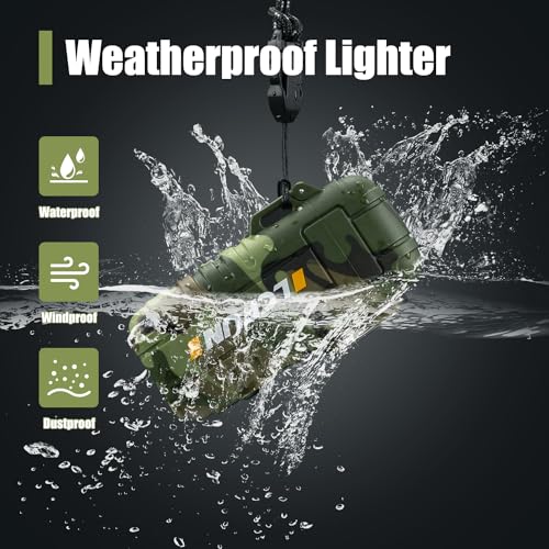 LcFun USB Rechargeable Electric Arc Lighters Windproof Plasma Lighter with LED Battery Display, Waterproof Matches with Flashlight for Camping, Survival Tactical Gear - color: Camouflage, style: Flexible Arc With Flashlight
