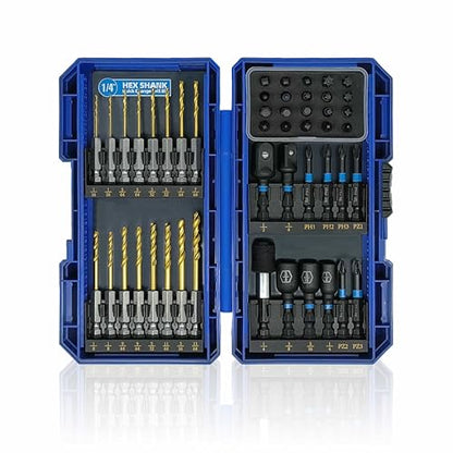 HIGHFIRE 48PCS Impact Screwdriver Bit and Drill Bit Set for Wood Metal Drilling & Screw Driving, Full Combo Kit Assorted in Index Carrying Case - size: 48pcs