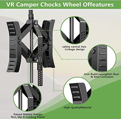 RVPNR217B RV Wheel Chock Stabilizer,Camper x chocks Travel Trailer, Wheel Chocks for Travel Trailers, Tire chocks rv Trailer (2 Packs) with Ratchet and Password Locks (Black) - color: Black