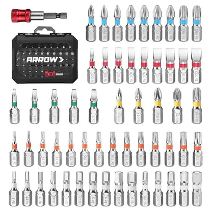 ARROW 59-Piece 1/4" Screwdriver Bit Set, S2 Steel Color-Coded Bits | Magnetic Bit Holder & Storage Case, Compatible with Power Drill, Screwdriver, and Mini Ratchet Wrench - style: 59 PCS Screwdriver Bit Set