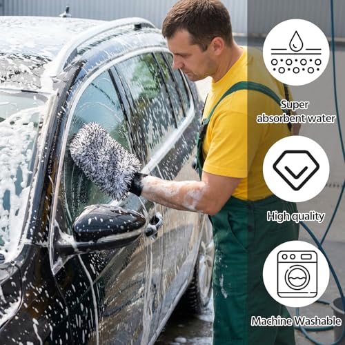 4 Pack Microfiber Car Wash Mitts Set 10x7 Inch Soft Suede Lining Car Wash Gloves, Highly Absorbent Scratch-Free Cleaning Cloths for Auto Detailing, Safe with All Soaps, Bucket(Black) - color: Black