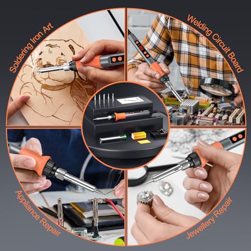 Soldering Iron Kit, 70W Soldering Gun with LED Digital Display, Adjustable Temperature 356-932℉ Solder Kit for Electronics, Includes 5pcs Tips, Stand, Solder Wire, Sponge, Paste, Grey - color: Grey