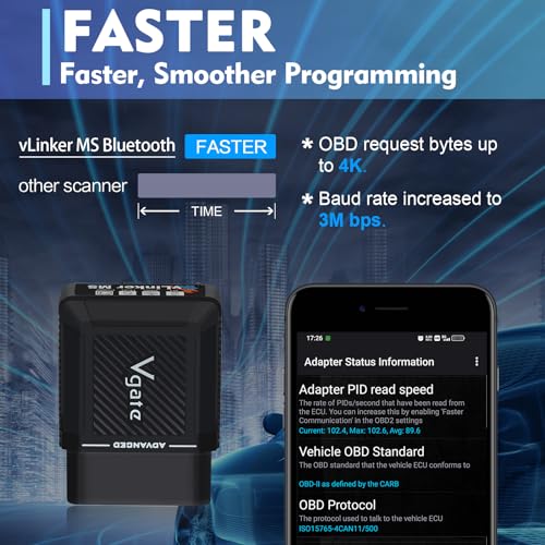 Vgate vLinker MS Bluetooth OBD2 Car Scan Tool for iPhone/iOS, Android & Windows, Supports Multiple CAN Protocols (GMLAN, MS CAN, CH CAN, LS CAN)