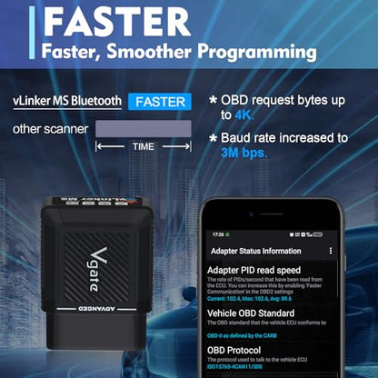 Vgate vLinker MS Bluetooth OBD2 Car Scan Tool for iPhone/iOS, Android & Windows, Supports Multiple CAN Protocols (GMLAN, MS CAN, CH CAN, LS CAN)