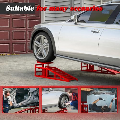 2 Pack Hydraulic Car Ramps 5T 10000lbs Low Profile Car Lift Service Ramps Truck Trailer Garage,Height Hydraulic Vehicle Ramps, Lift Height 11.61-16.21 Inches - color: Red