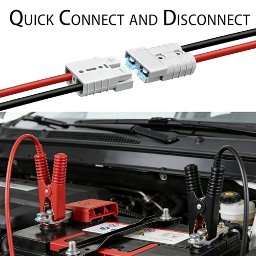 Anderson 50A 600V Quick Connect Plug Battery Clamps Cable Battery Charging Battery Alligator Clips Replacement for Car Motorcycle Golf Cart Forklift Battery Charging(Anderson Clip 1M) - size: Anderson Plug to Fish Clip Adapter 1M