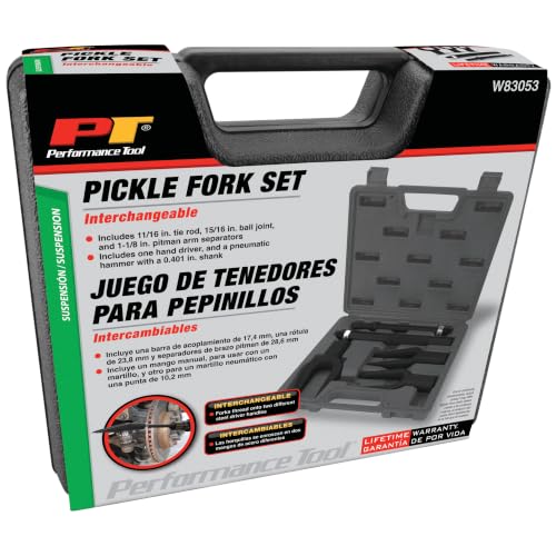 Performance Tool W83053 5-Piece Interchangeable Pickle Fork Set for Tie Rods, Ball Joint Removal, Pitman Arms, Suspension Pry Bar Set, Air Hammer Tool, Carrying Case