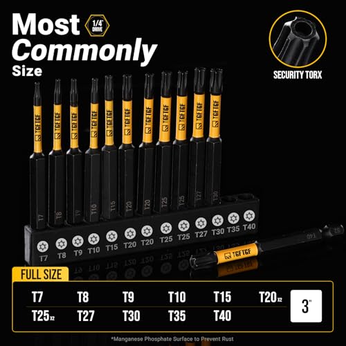 TGFTGF Impact Torx Bit Set 13PCS (TT7-TT40), 3” S2 Steel Security Torx, Tamper Proof Torque Star Bit Set with Magnetic CNC Machined Tips, Impact Screwdriver Bits with Storage Case - size: 3" *13PCS