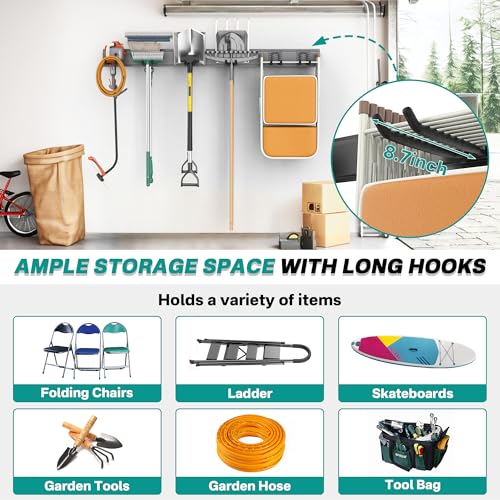 EVERHANGER Garage Tool Storage Organizer, Wall Mount Garden Tool Rack Organization, Heavy Duty Folding Chair Hangers with 6 Adjustable Hooks, Max Load 450lb, 48inch - size: 6Hooks