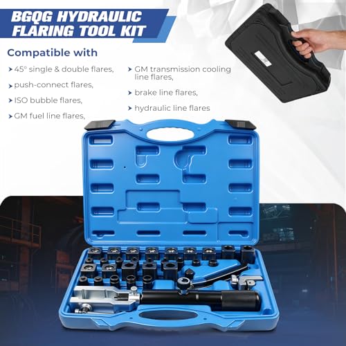 Hydraulic Flaring Tool Kit Universal Brake Line Flaring Tool Set for 45° Single Double Flare ISO Bubble GM Fuel line Push Connect Flare on 304 Stainless Steel/Steel and Soft Metal tubing