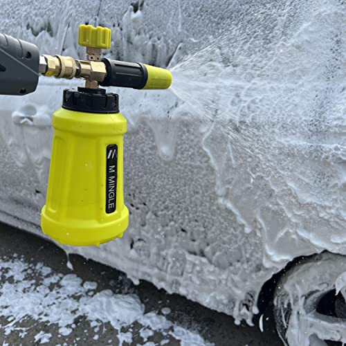M MINGLE Foam Cannon for Pressure Washer, 1 Liter with 5 Nozzle Tips | Car Foam Sprayer with 1/4 Inch Quick Connector, Wide Mouth Heavy Duty Car Wash Foam Blaster Power Washer, 3000 PSI - size: 1 L