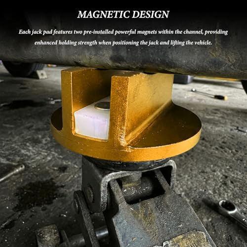 Universal Magnetic Jack Pad, 0.47" Width Slotted Jack Puck Heavy Duty Pinch Weld Frame Rail Protector, Aluminum Grooved Jacking Adapter Automotive Repair Accessories (Yellow) - color: Yellow
